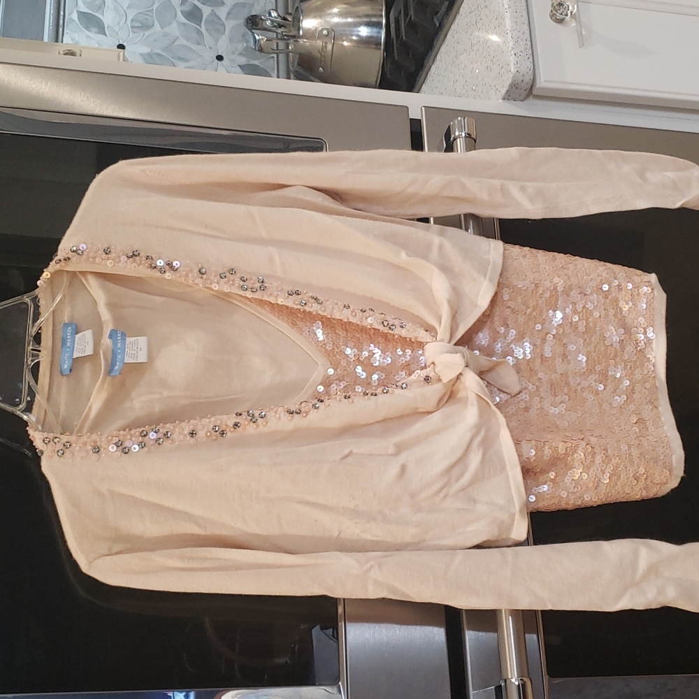White Warren sequined tank top with sweater